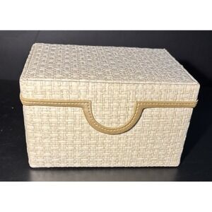 Talbots Leather Trim Basket Weave Travel Jewelry Box